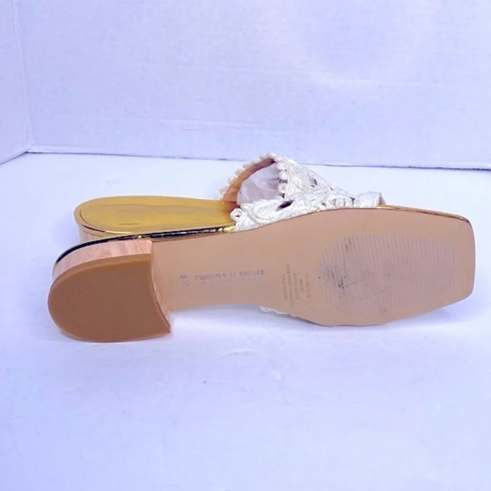 THINGS II COME Women's Tavita Slide Wood Heel Straw Flat Sandals Size 8